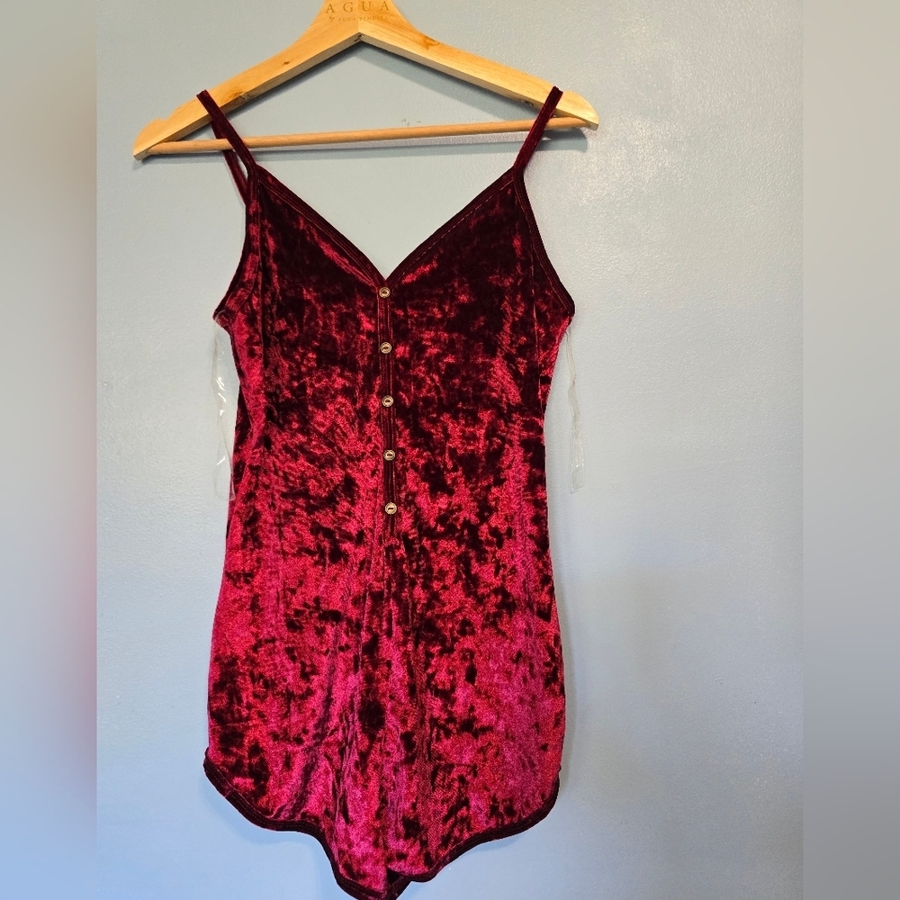 Bozzolo Burgundy Velvet Romper with Button Front